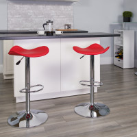 Flash Furniture Contemporary Red Vinyl Adjustable Height Bar Stool with Chrome Base CH-TC3-1002-RED-GG